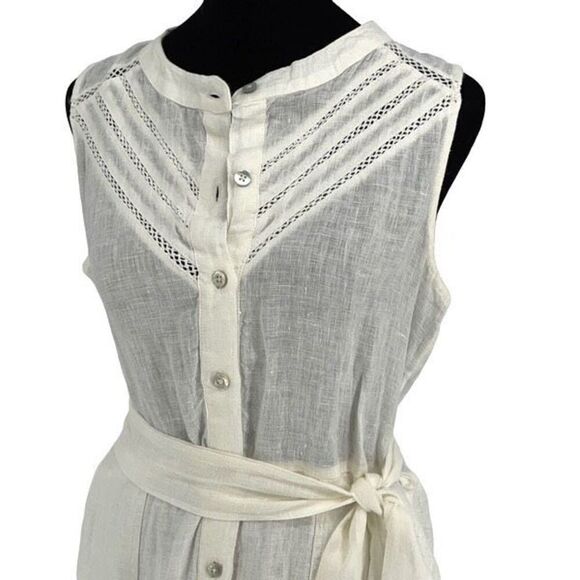 Faherty Womens‎ Bria Sleeveless Lace Trim Linen Belted Dress Cream Size Small - Picture 4 of 14